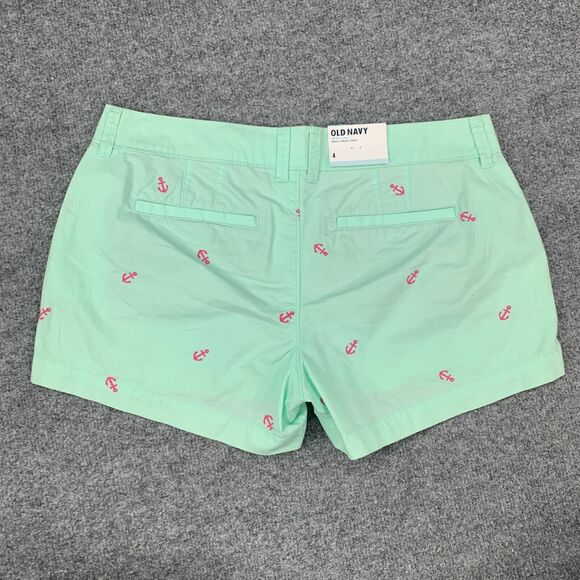 Old Navy Short Womens 4 Mint Embroidered Anchor Cotton Flat Front Low Rise Chino - Picture 7 of 11